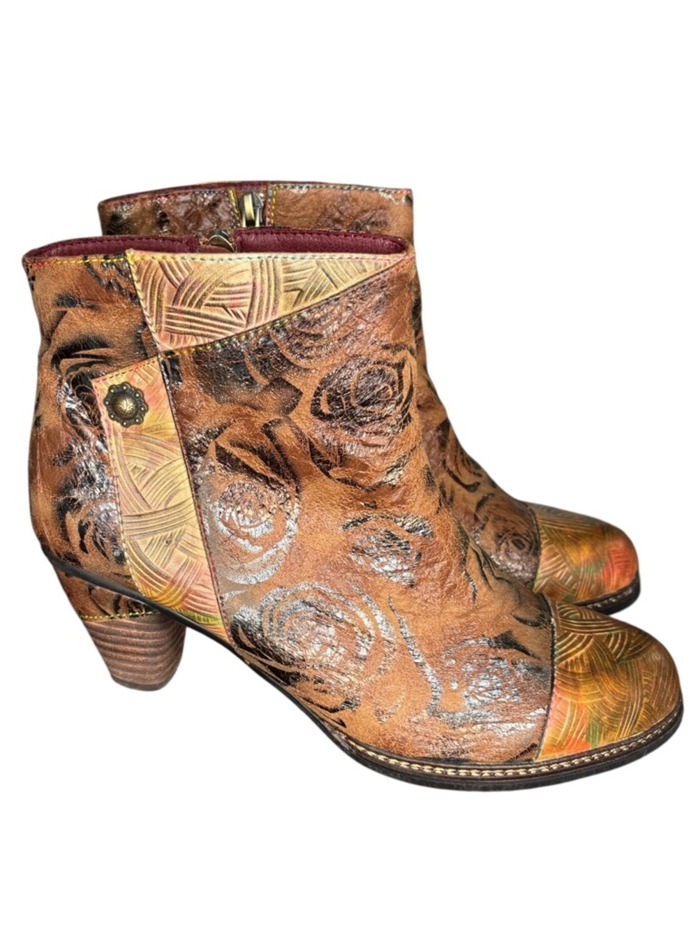 L'artiste Spring Step Waterlily Artsy Art to Wear Leather Ankle Boots SZ 9.5-10